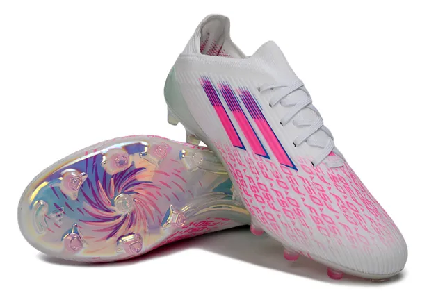 Adidas X Speedflow F50 সাদা গোলাপি হোলোগ্রাফিক ফার্ম গ্রাউন্ড ফুটবল জুতো 12