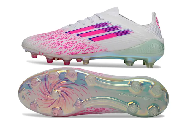 Adidas X Speedflow F50 সাদা গোলাপি হোলোগ্রাফিক ফার্ম গ্রাউন্ড ফুটবল জুতো 15