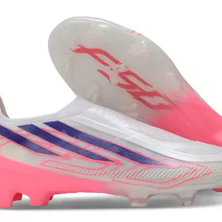 Adidas X White Pink Laceless Sock-Fit Upper Asymmetrical Stripe Overlay Firm-Ground Soccer Shoes
