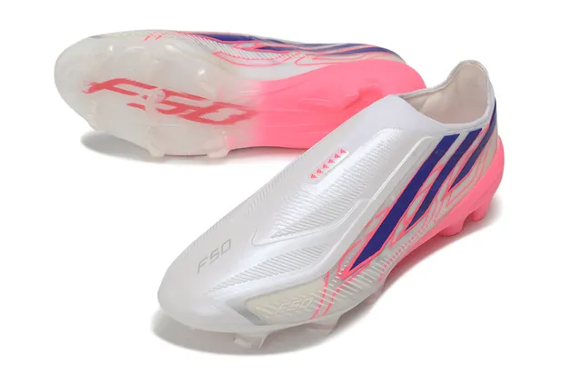 Adidas X Blanc Rose Sans Lacets Tige Ajustement Chaussette Superposition Rayures Asymétriques Chaussures de Football Terrain Ferme 2