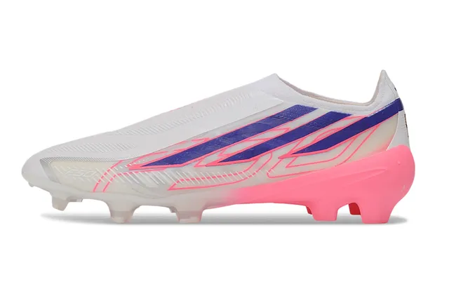 Adidas X Blanc Rose Sans Lacets Tige Ajustement Chaussette Superposition Rayures Asymétriques Chaussures de Football Terrain Ferme 3