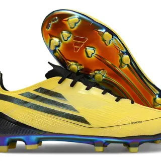 Adidas Yellow Black Low-Cut Bootie Upper Iridescent Rainbow Sole Plate Firm-Ground Soccer Shoes
