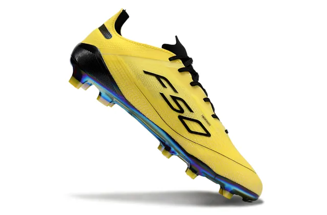 Adidas Yellow Black Low-Cut Bootie Upper Iridescent Rainbow Sole Plate Firm-Ground Soccer Shoes 2
