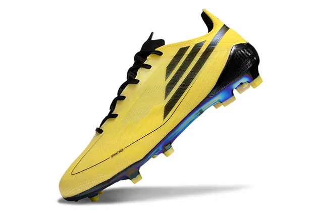 Adidas Yellow Black Low-Cut Bootie Upper Iridescent Rainbow Sole Plate Firm-Ground Soccer Shoes 3
