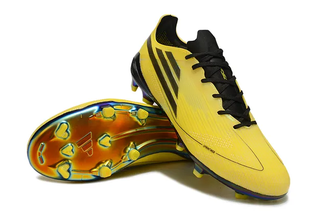 Adidas Yellow Black Low-Cut Bootie Upper Iridescent Rainbow Sole Plate Firm-Ground Soccer Shoes 4