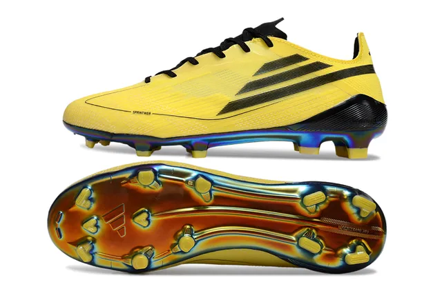 Adidas Yellow Black Low-Cut Bootie Upper Iridescent Rainbow Sole Plate Firm-Ground Soccer Shoes 6