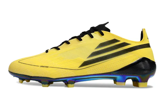 Adidas Yellow Black Low-Cut Bootie Upper Iridescent Rainbow Sole Plate Firm-Ground Soccer Shoes 7