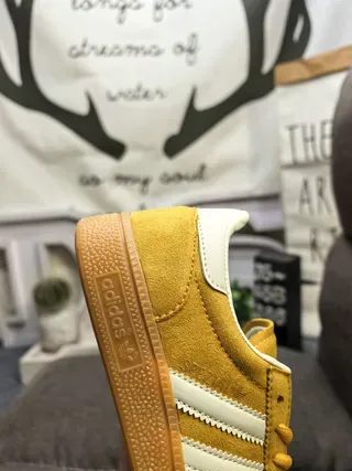 Adidas Yellow White Suede Upper Three Stripes Lifestyle Sneakers 3