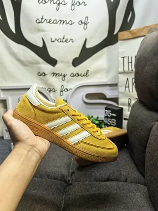 Adidas Yellow White Suede Upper Three Stripes Lifestyle Sneakers 5