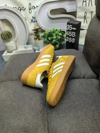 Adidas Yellow White Suede Upper Three Stripes Lifestyle Sneakers 6