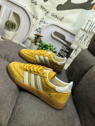 Adidas Yellow White Suede Upper Three Stripes Lifestyle Sneakers 7