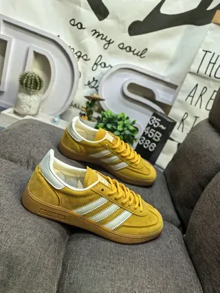 Adidas Yellow White Suede Upper Three Stripes Lifestyle Sneakers 9