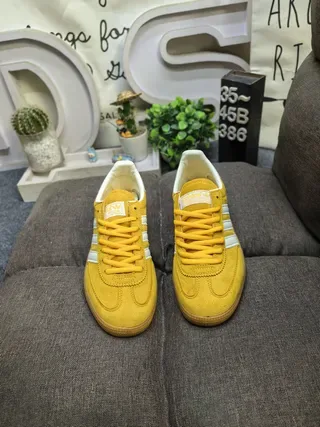 Adidas Yellow White Suede Upper Three Stripes Lifestyle Sneakers 10