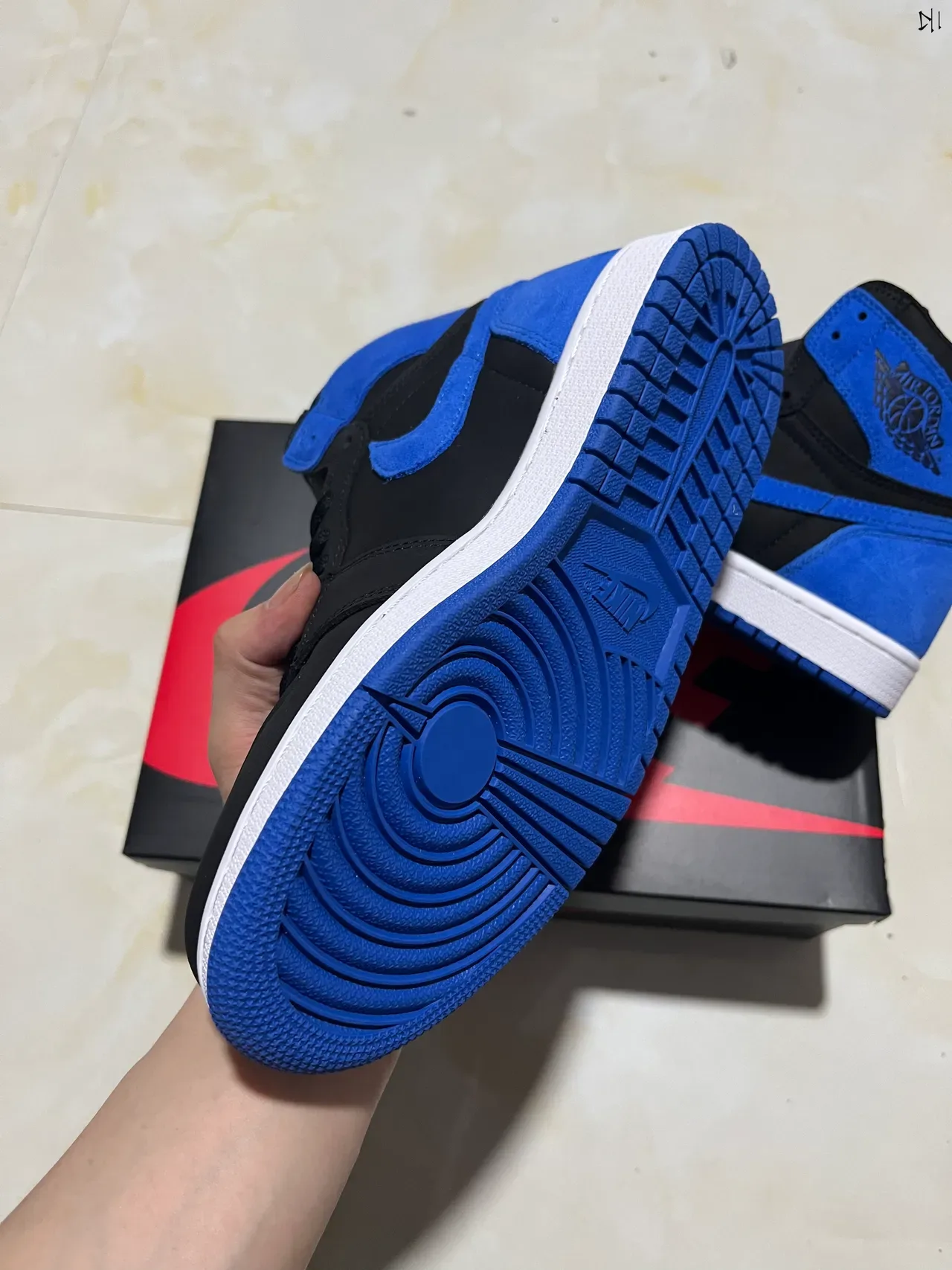 Air Jordan 1 কালো রয়েল নীল স্যুড হাই-টপ বাস্কেটবল জুতো 6