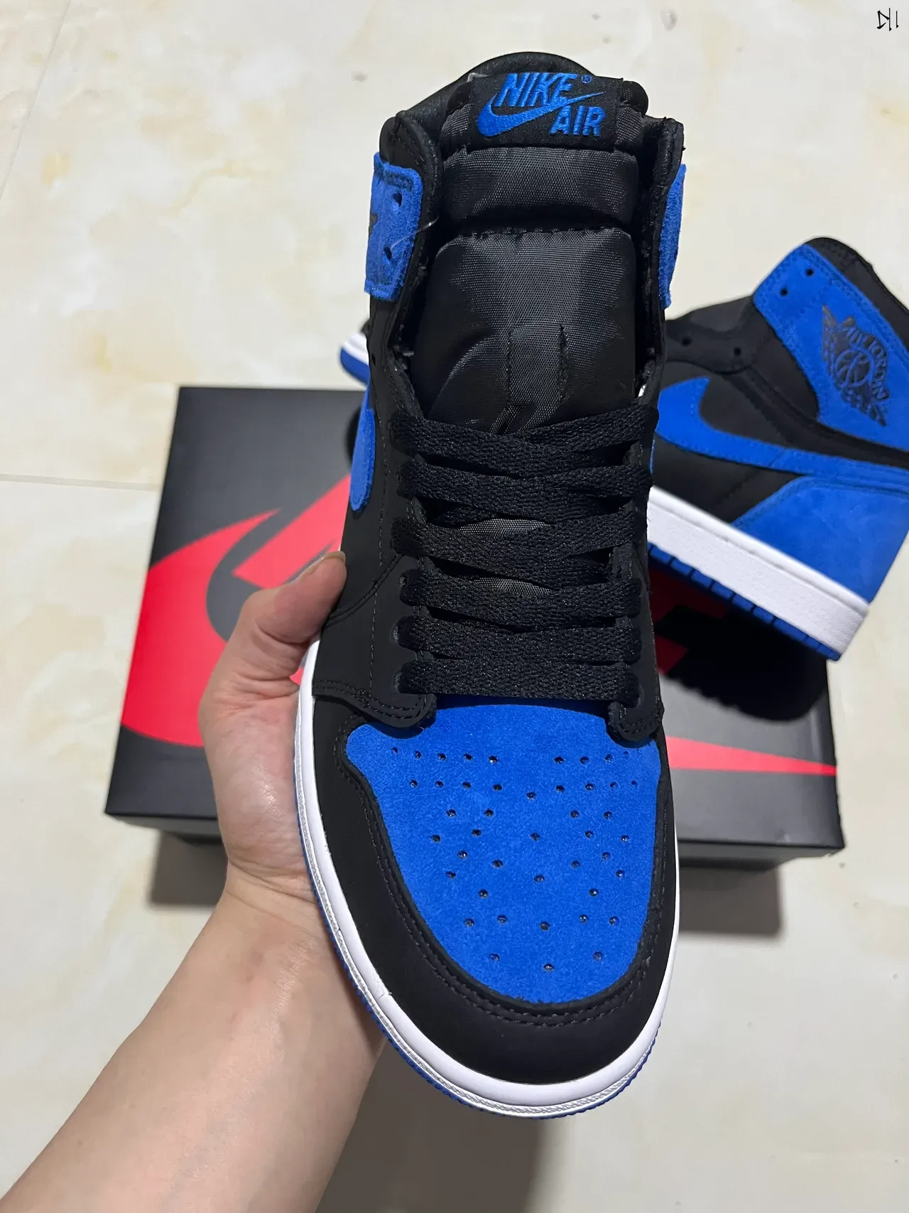 Air Jordan 1 কালো রয়েল নীল স্যুড হাই-টপ বাস্কেটবল জুতো 8