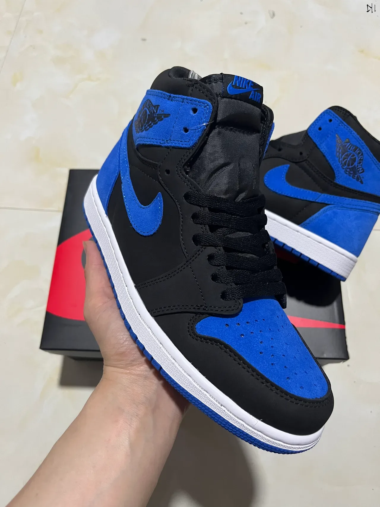 Air Jordan 1 কালো রয়েল নীল স্যুড হাই-টপ বাস্কেটবল জুতো 9