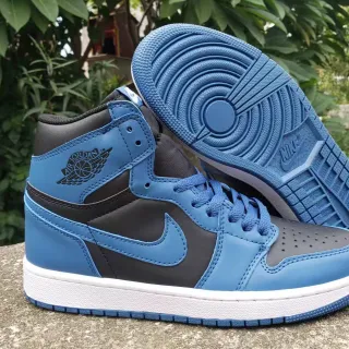 Air Jordan 1 Blue Black High-Top Leather-and-Synthetic Upper Basketball Shoes