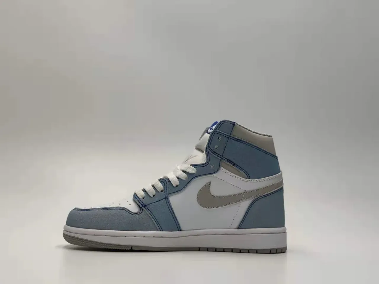 Air Jordan 1 Chaussures de Basketball Texturées en Denim Bleu Blanc Gris 6