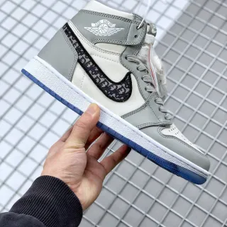 Air Jordan 1 Gray Blue High-Top Leather And Textile Upper Basketball Shoes