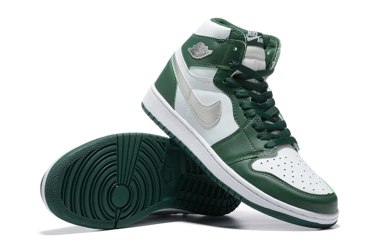 Air Jordan 1 High Forest Green White Metallic Silver Basketball Shoes 2