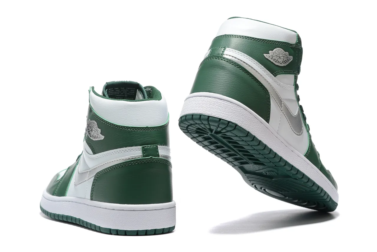 Air Jordan 1 High Forest Green White Metallic Silver Basketball Shoes 3