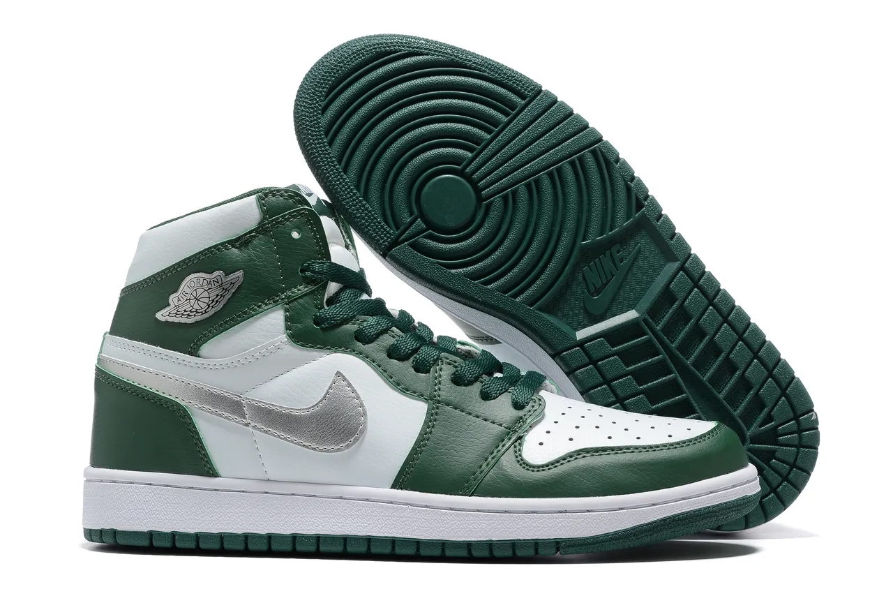 Air Jordan 1 High Forest Green White Metallic Silver Basketball Shoes 4