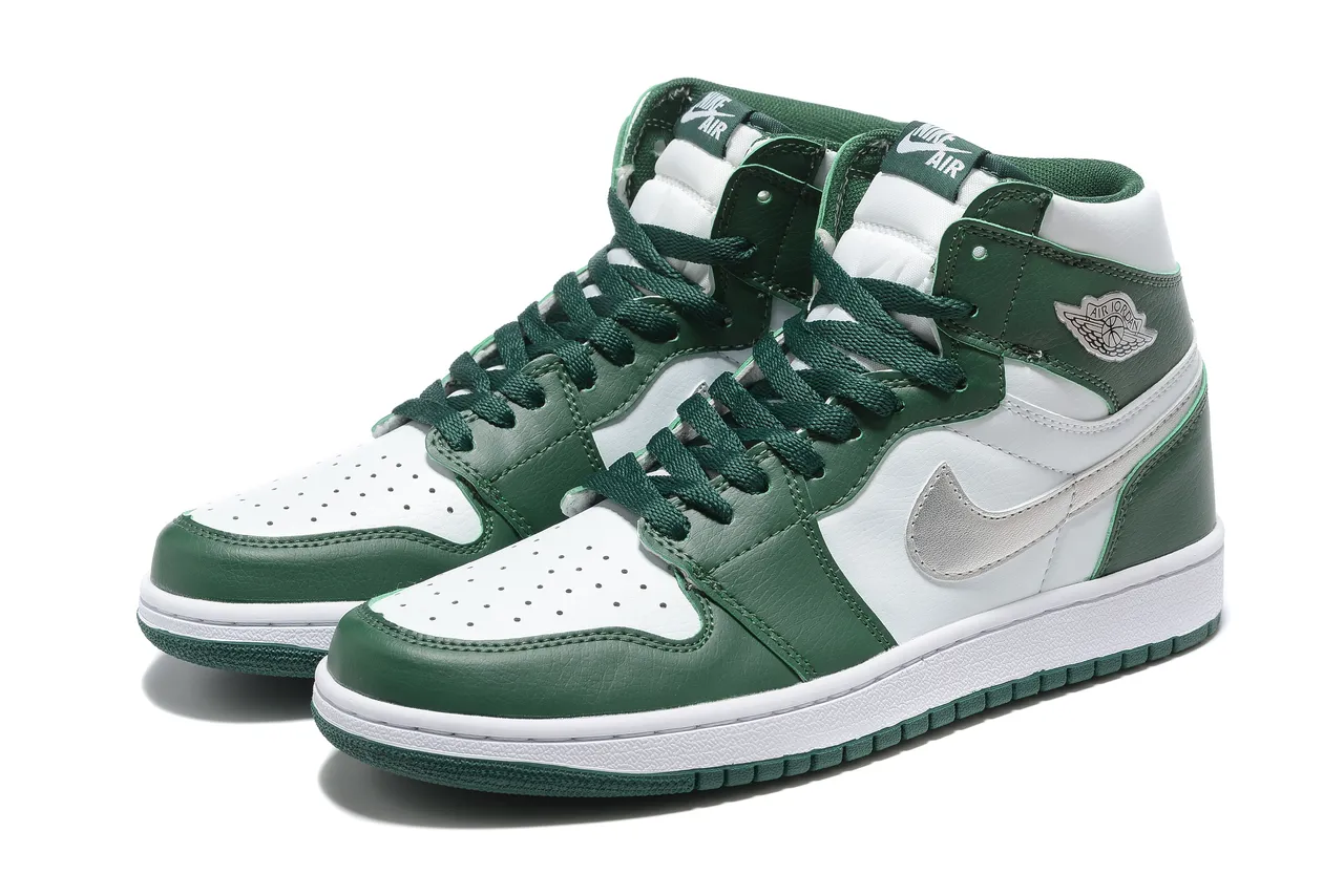 Air Jordan 1 High Forest Green White Metallic Silver Basketball Shoes 5