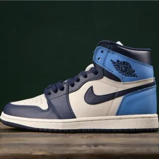 Air Jordan 1 Navy Blue High-Top Leather-Paneled Basketball Shoes