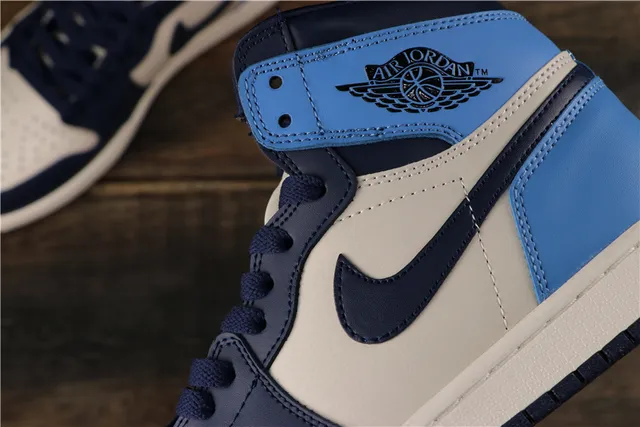 Air Jordan 1 Navy Blue High-Top Leather-Paneled Basketball Shoes 4