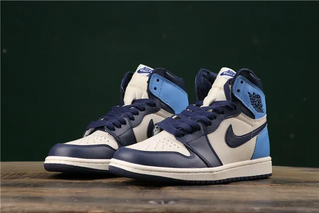 Air Jordan 1 Navy Blue High-Top Leather-Paneled Basketball Shoes 6