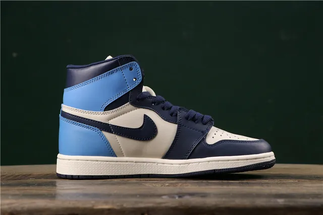 Air Jordan 1 Navy Blue High-Top Leather-Paneled Basketball Shoes 9