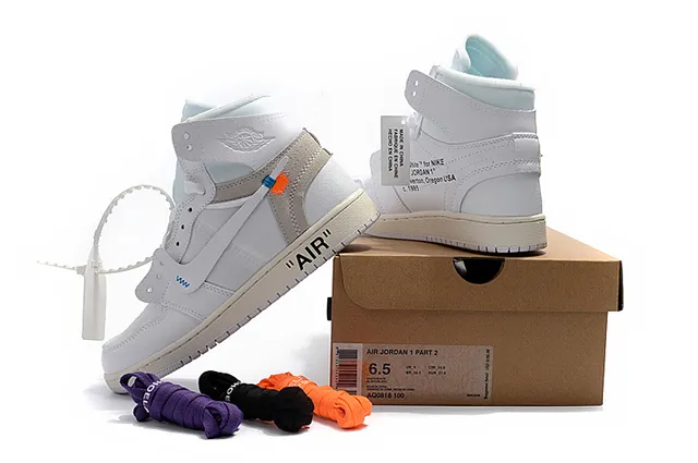 Air Jordan 1 Off-White Collaboration White Blue Beige Basketball Shoes 3