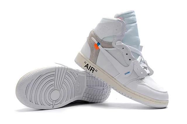 Air Jordan 1 Off-White Collaboration White Blue Beige Basketball Shoes 4