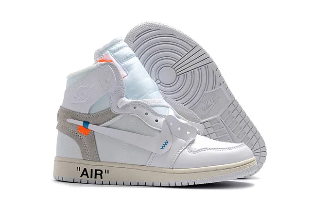 Air Jordan 1 Off-White Collaboration White Blue Beige Basketball Shoes 8