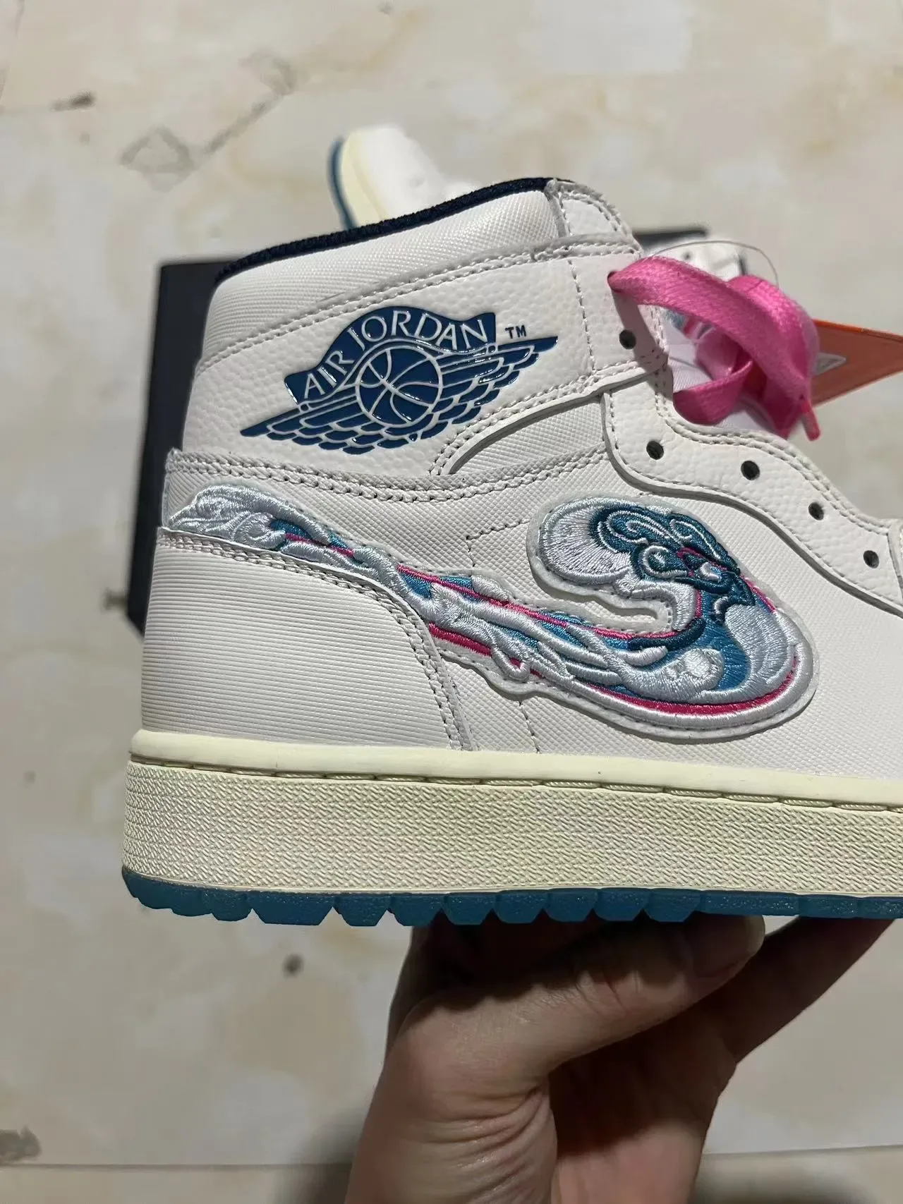 Air Jordan 1 Off-White تطريز نمط الموج أحذية كرة السلة 10