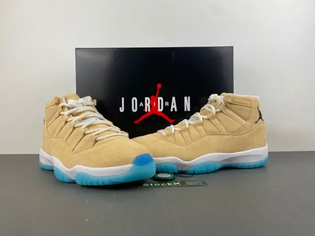 Air Jordan 11 Beige Blue Suede High Top Chaussures de Basketball 14