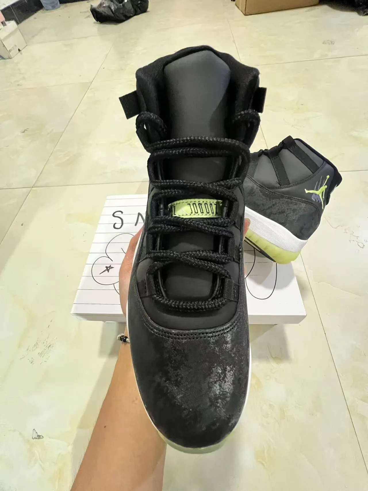 Air Jordan 11 Black Yellow High-Top Marbled Upper Basketball Shoes 3