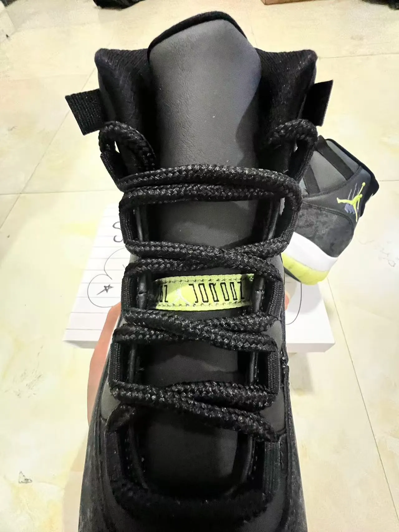 Air Jordan 11 Black Yellow High-Top Marbled Upper Basketball Shoes 4