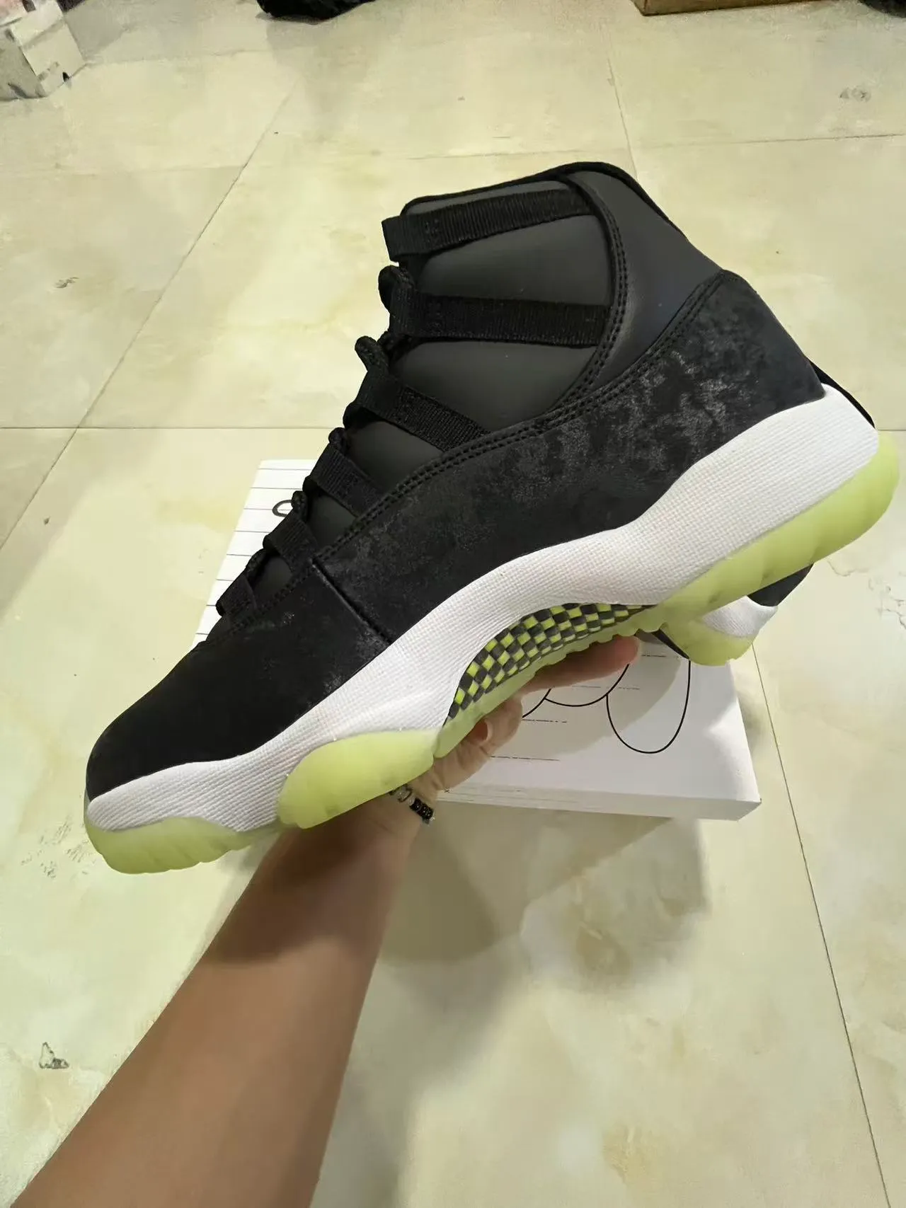 Air Jordan 11 Black Yellow High-Top Marbled Upper Basketball Shoes 5