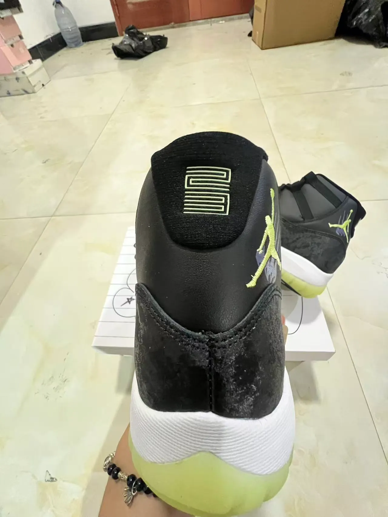 Air Jordan 11 Black Yellow High-Top Marbled Upper Basketball Shoes 8