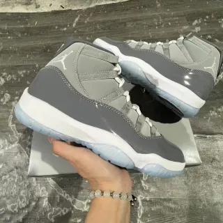 Air Jordan 11 Gray White High-Top Patent Leather Accents Basketball Shoes