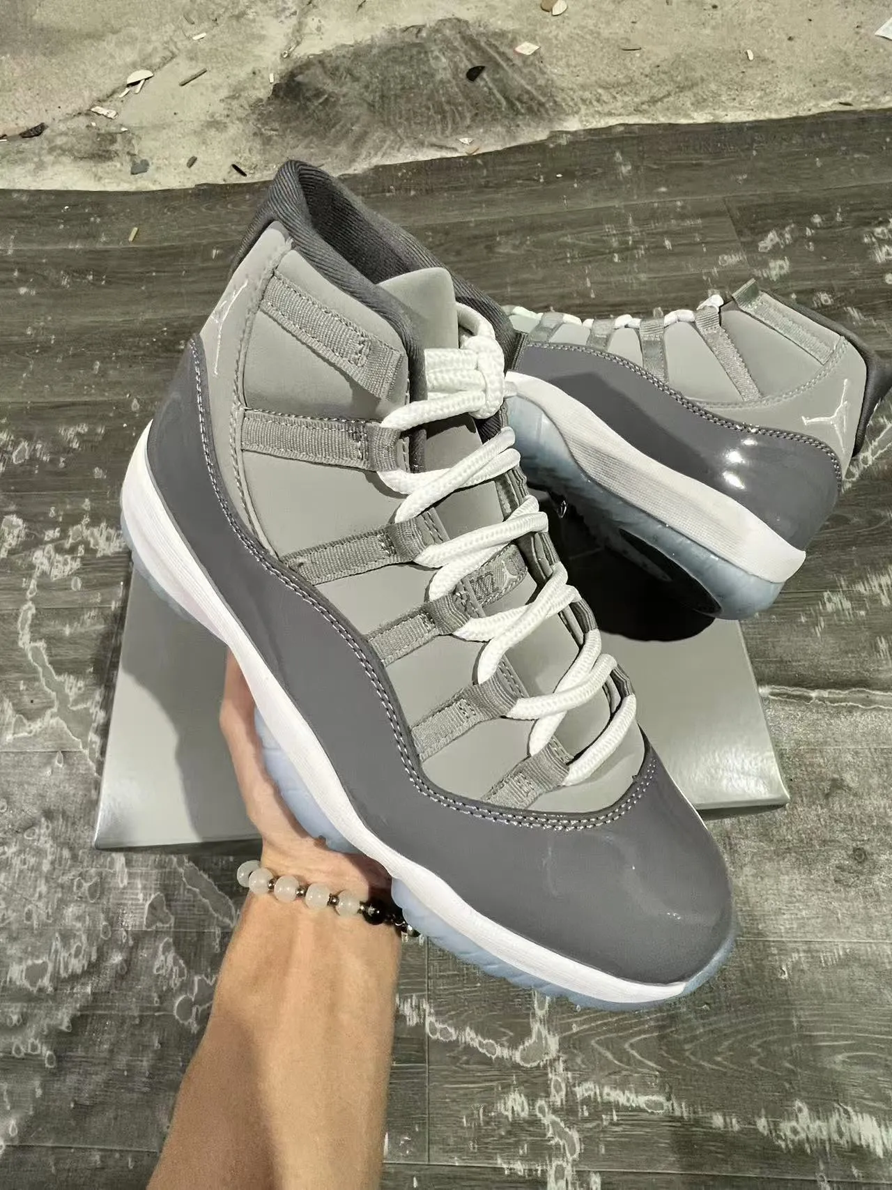 Air Jordan 11 Gray White High-Top Patent Leather Accents Basketball Shoes 2