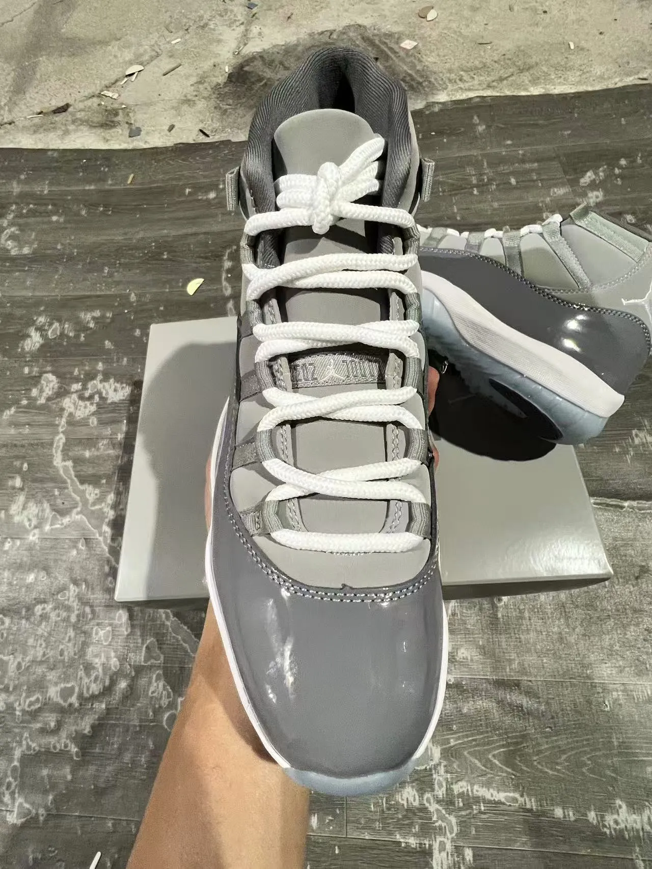 Air Jordan 11 Gray White High-Top Patent Leather Accents Basketball Shoes 3