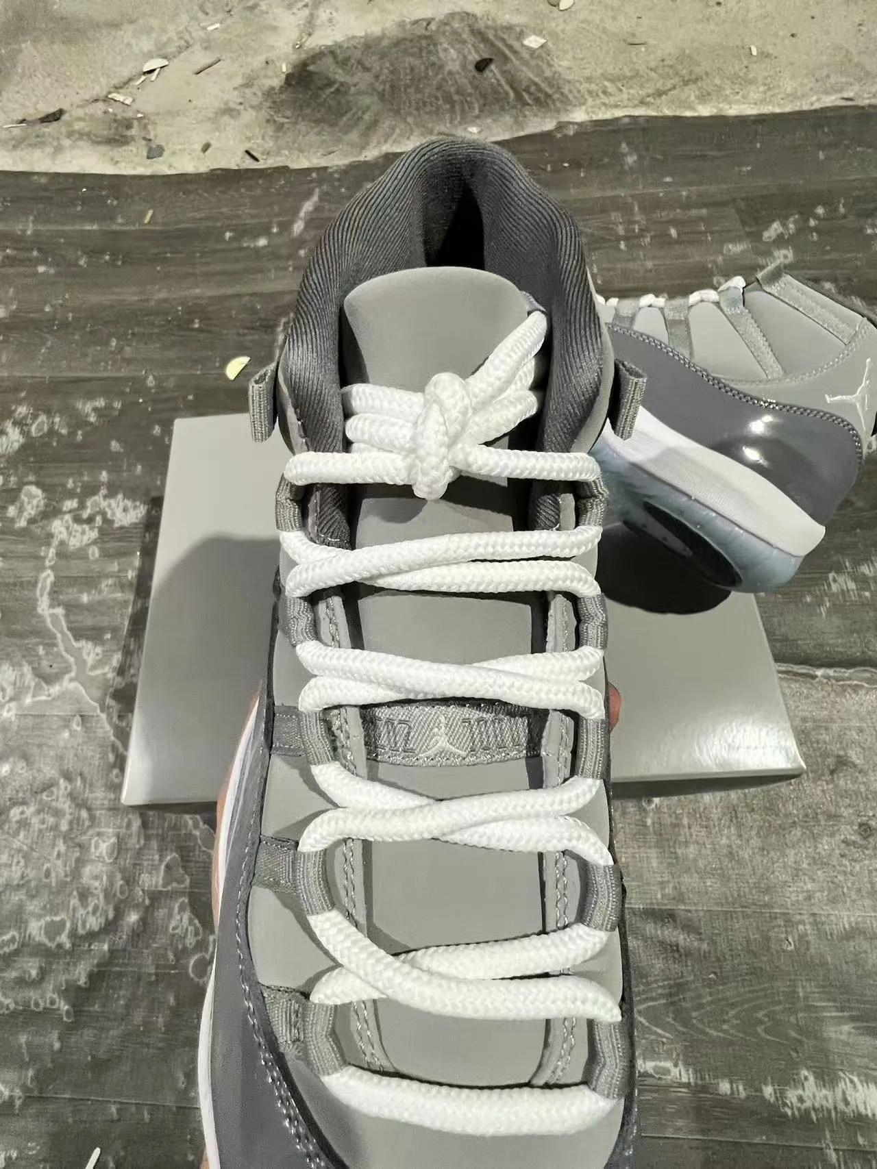 Air Jordan 11 Gray White High-Top Patent Leather Accents Basketball Shoes 4