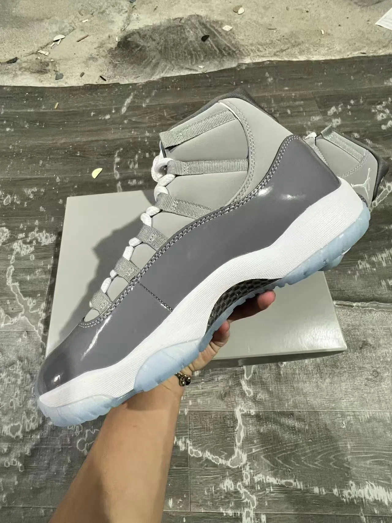 Air Jordan 11 Gray White High-Top Patent Leather Accents Basketball Shoes 5