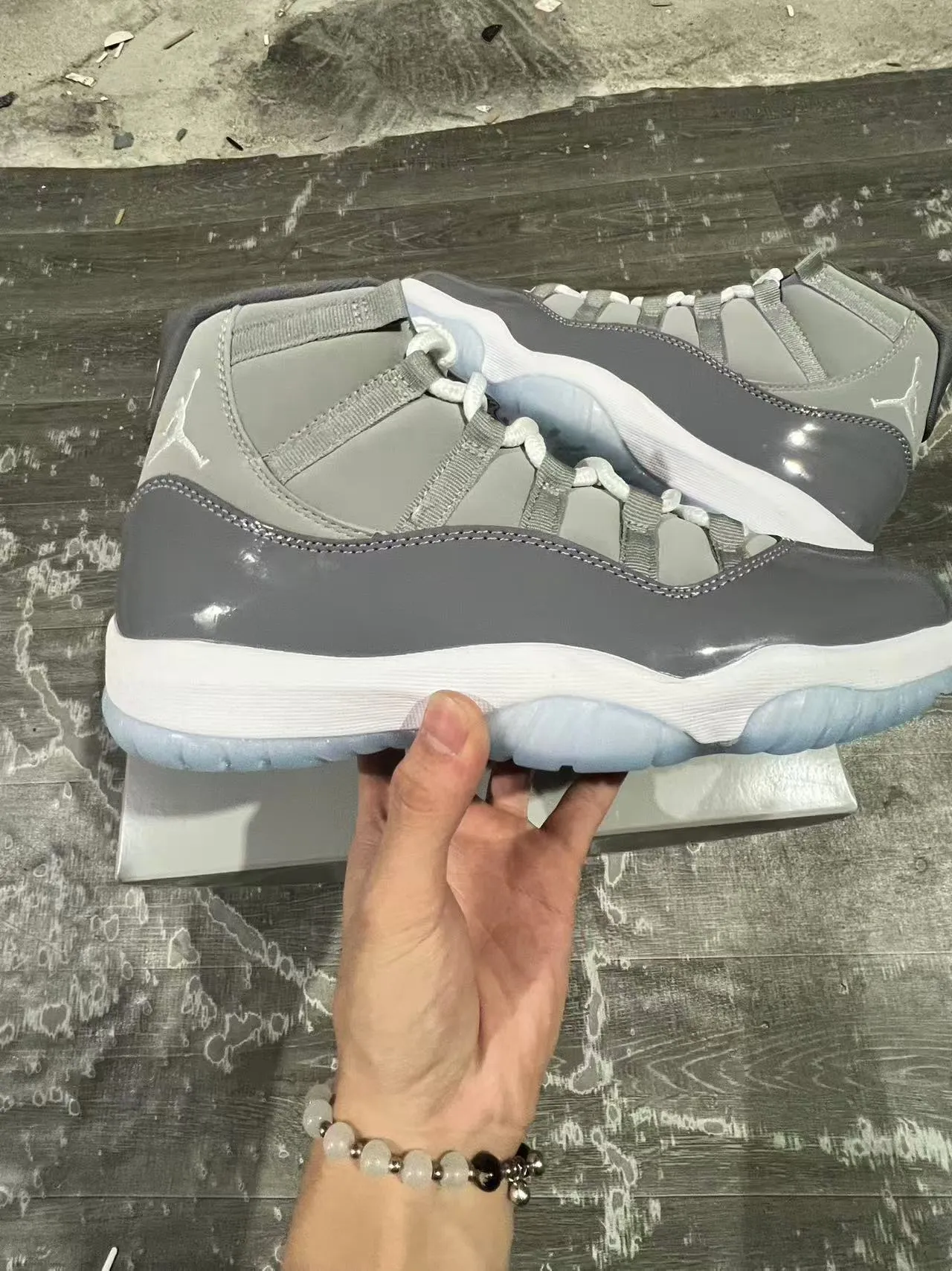 Air Jordan 11 Gray White High-Top Patent Leather Accents Basketball Shoes 7