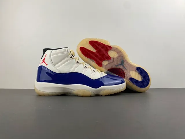 Air Jordan 11 Royal Blue and White Patent Leather Basketball Shoes 13