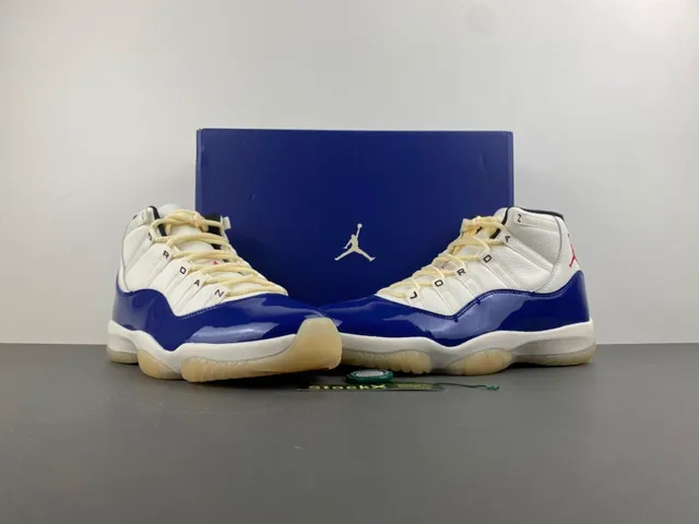 Air Jordan 11 Royal Blue and White Patent Leather Basketball Shoes 14