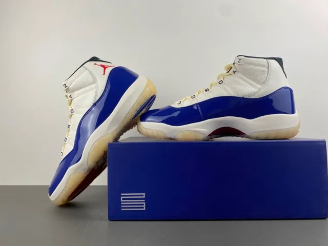 Air Jordan 11 Royal Blue and White Patent Leather Basketball Shoes 15