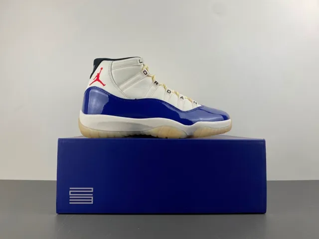 Air Jordan 11 Royal Blue and White Patent Leather Basketball Shoes 16
